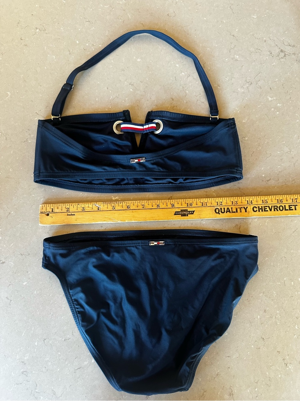 Tommy Hilfiger Bikini Set XS Top S Bottom Bandeau Halter Swimwear Signature Trim - Picture 2 of 8